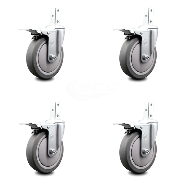 5 Inch Thermoplastic Rubber 7/8 Inch Square Stem Caster Set Total Lock Brake SCC